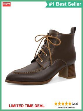 Womens Pointed Toe Chunky Block Heel Ankle Boots Lace Up Comfortable
